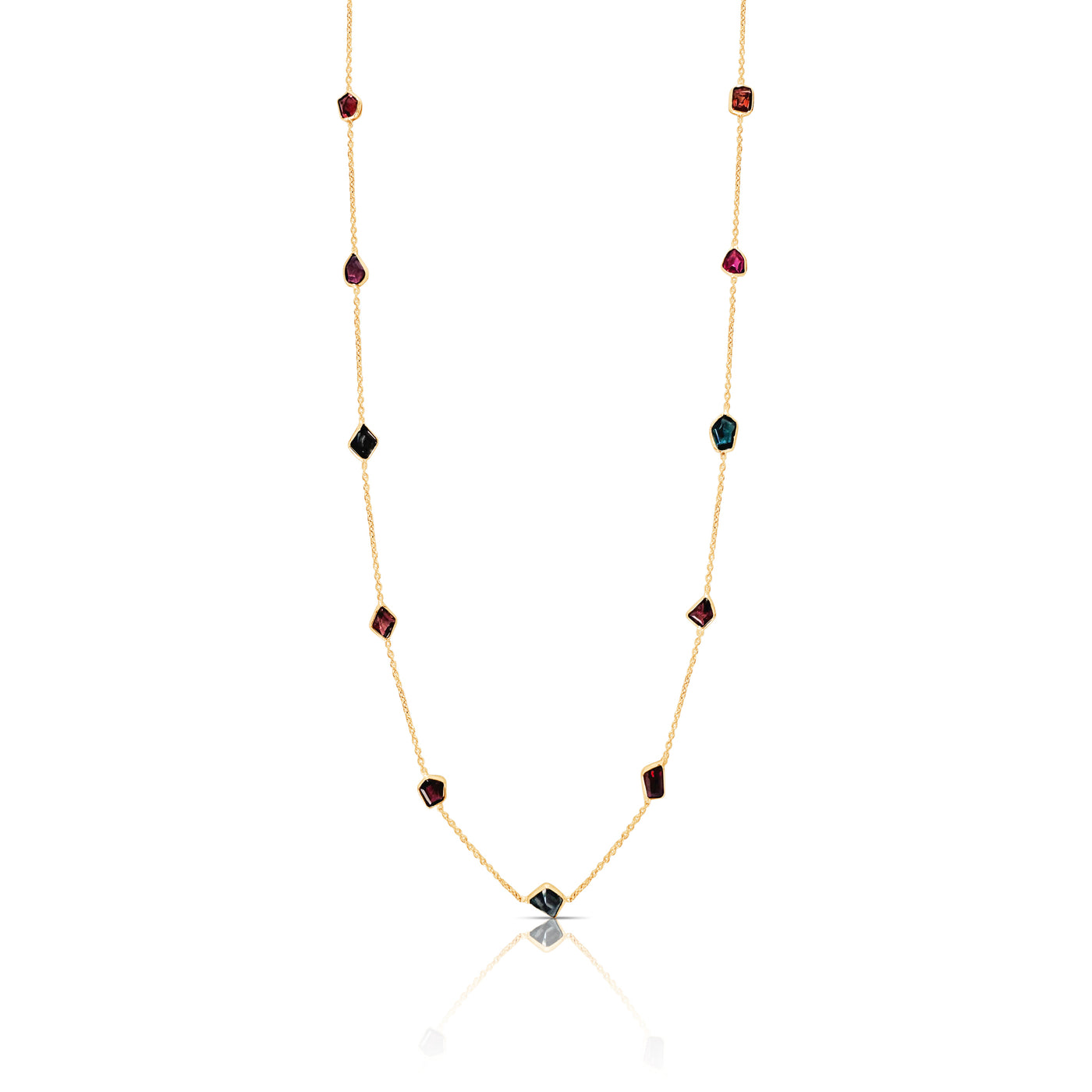 Multicolor Stone Unshape Necklace In 18K Yellow Gold