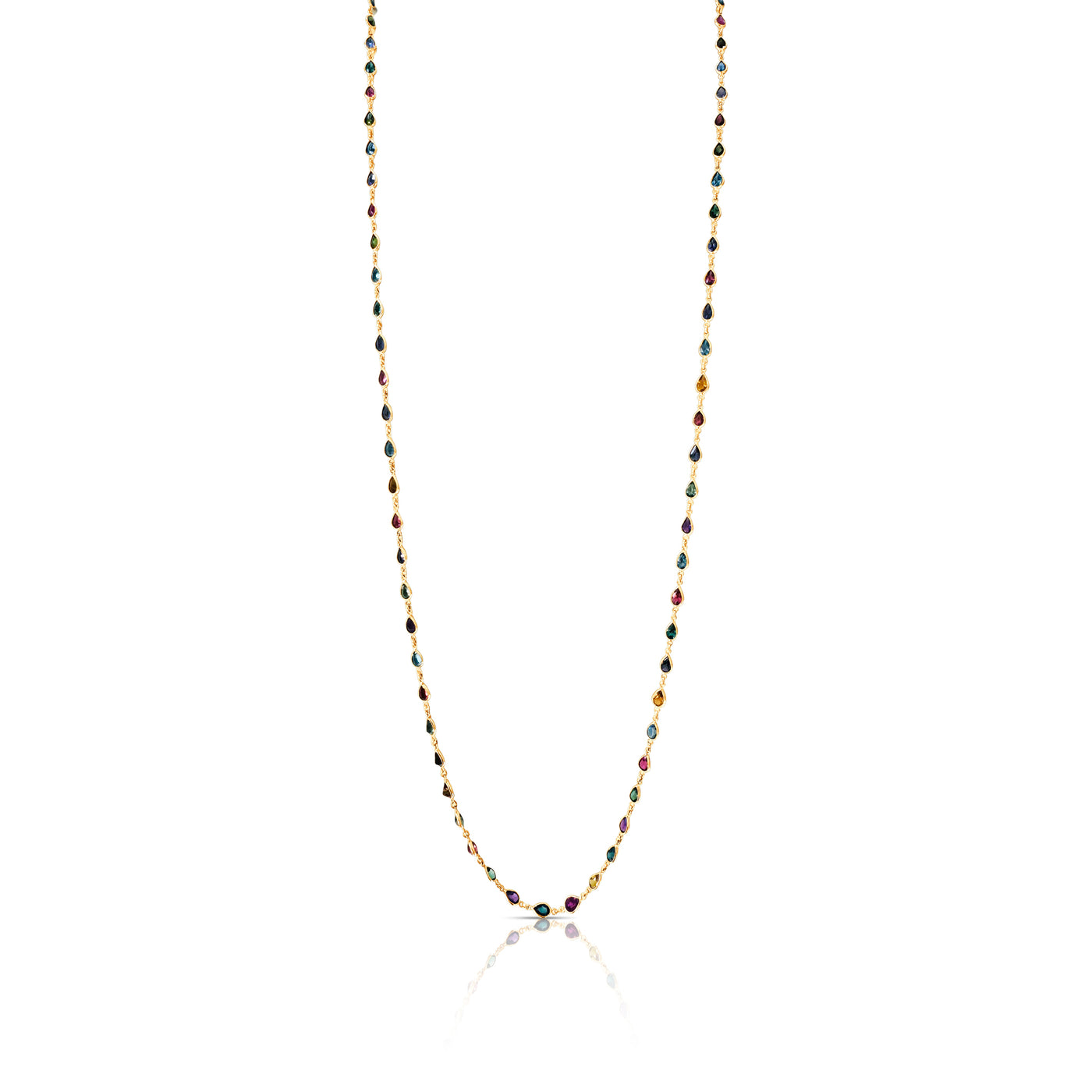 Multicolor Stone Pear shape Necklace In 18K Yellow Gold