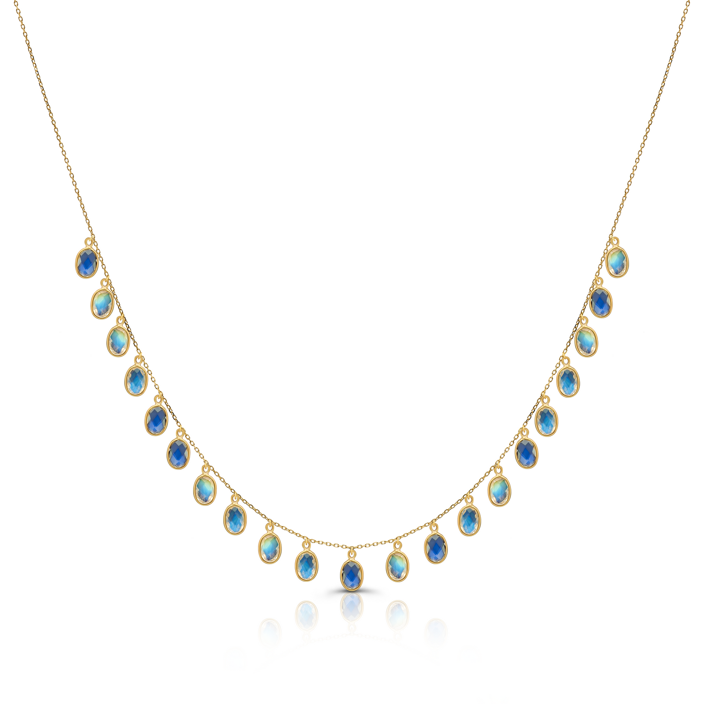Rainbow Moonstone Necklace In 18K Yellow Gold