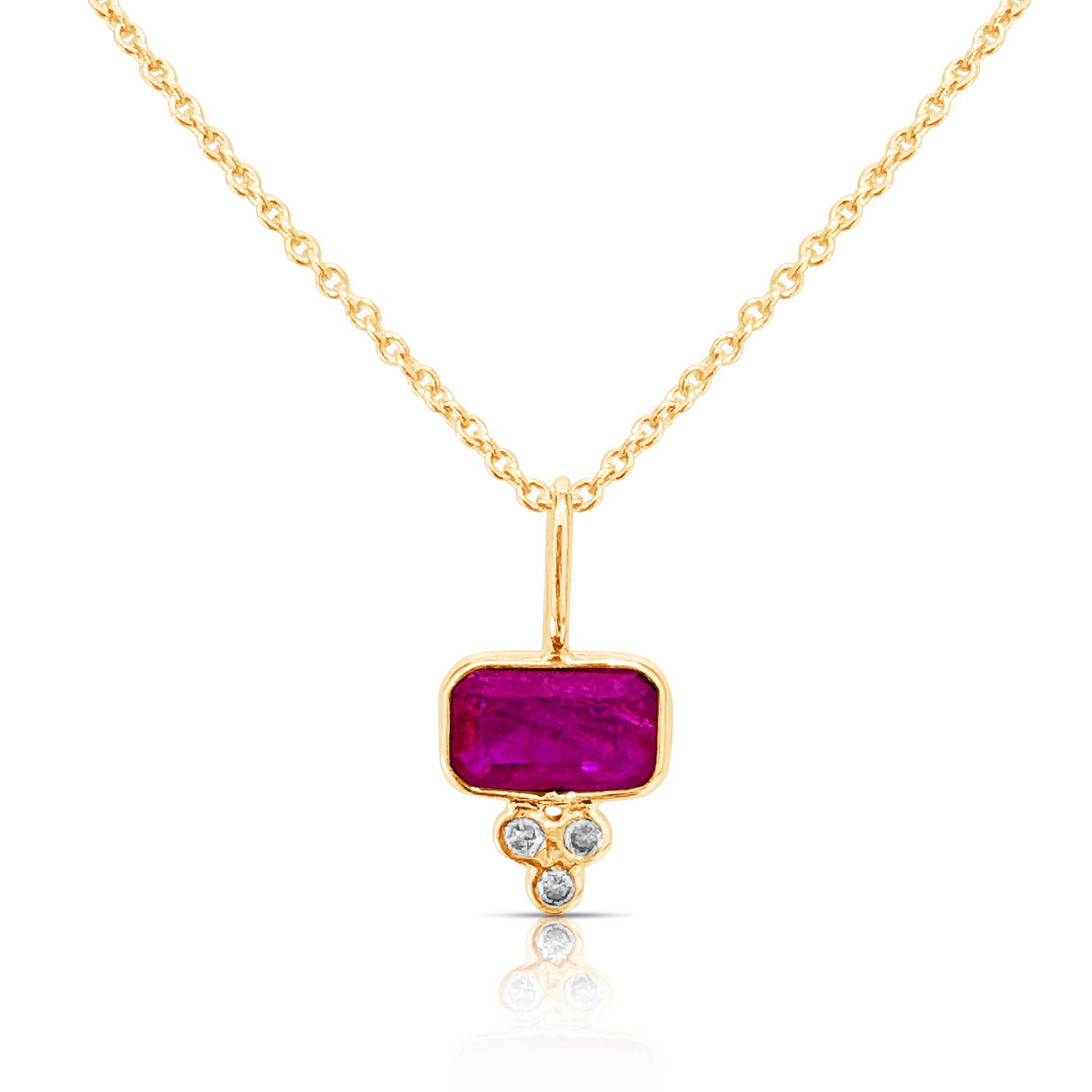 Ruby Rectangle & Diamond  Necklace In 18K Yellow Gold