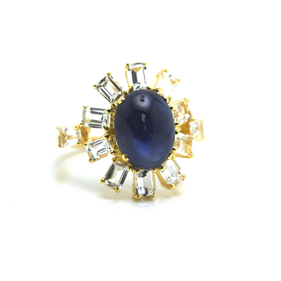 Blue Sapphire And White Topaz Rings In 18K Yellow Gold
