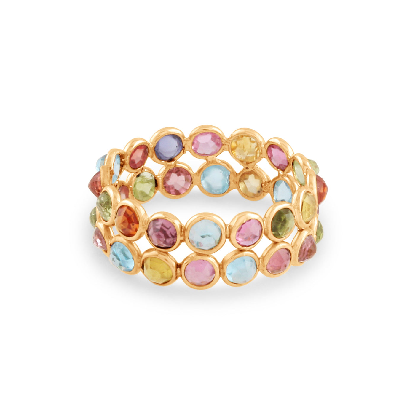 Multicolor Stone Rd. Ring In 18K Yellow Gold
