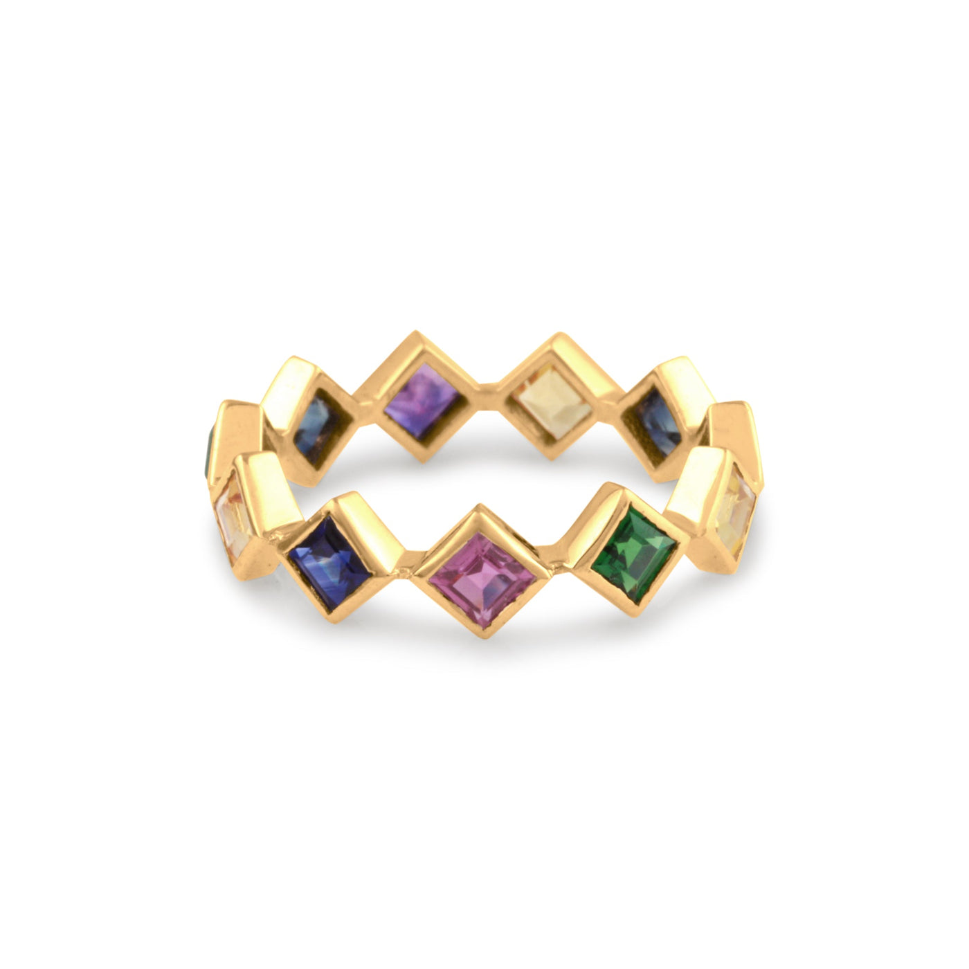 Multicolor Stone Sq. Ring In 18K Yellow Gold