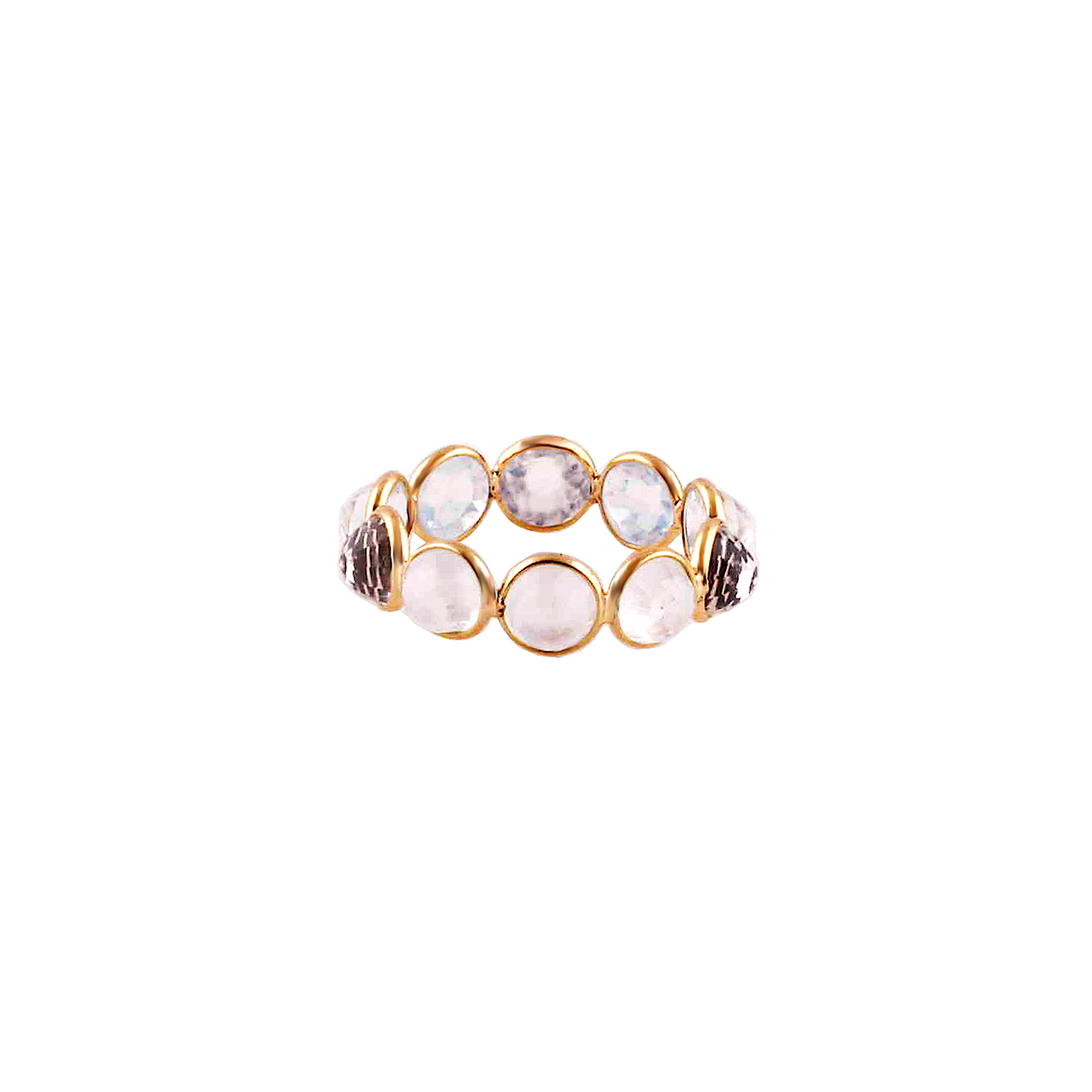 Rainbow Moonstone Rd. Ring In 18K Yellow Gold
