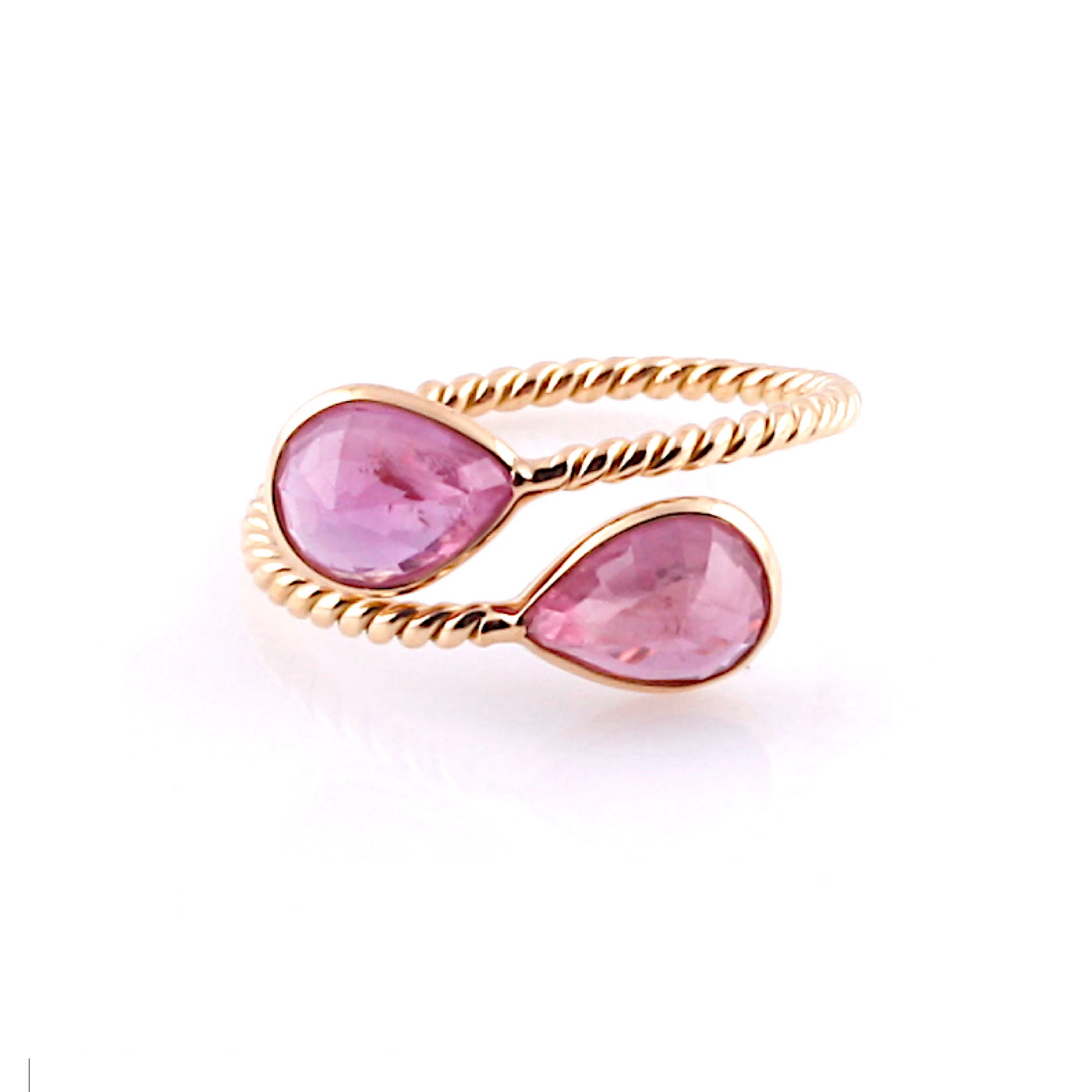 Pink Tourmaline P/S Ring Band In 18K Yellow Gold