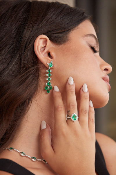 Emerald & Diamond Earring In 18K White Gold