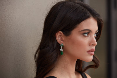 Emerald P/S & Diamond Earring In 18K White Gold