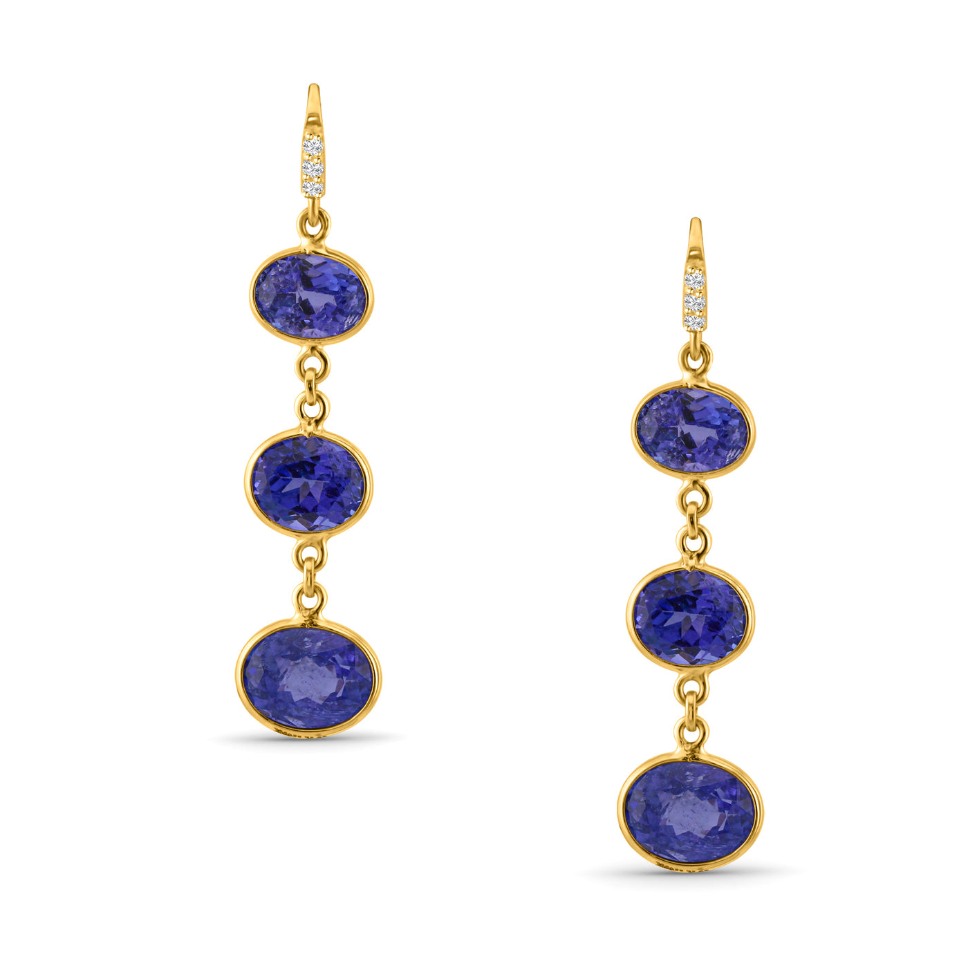 Tanzanite Oval & Diamond Earring In 18K Yellow Gold