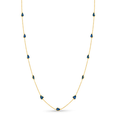 Blue Sapphire Multishape Station Necklace 18K Yellow Gold