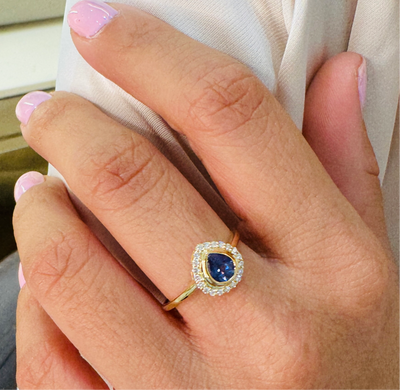 Blue Sapphire Pear Shape Ring In 18K Yellow Gold