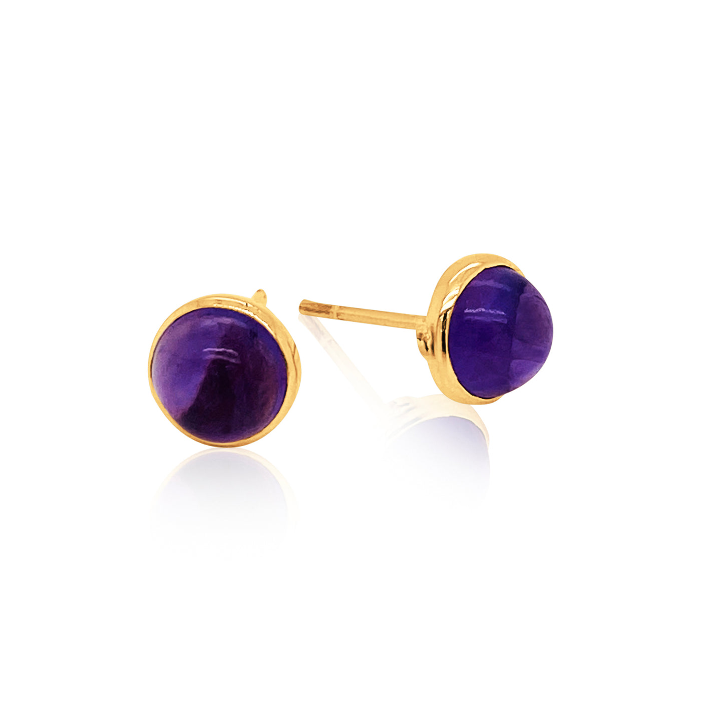 Gemstone Round Stud Earring In 18K Yellow Gold
