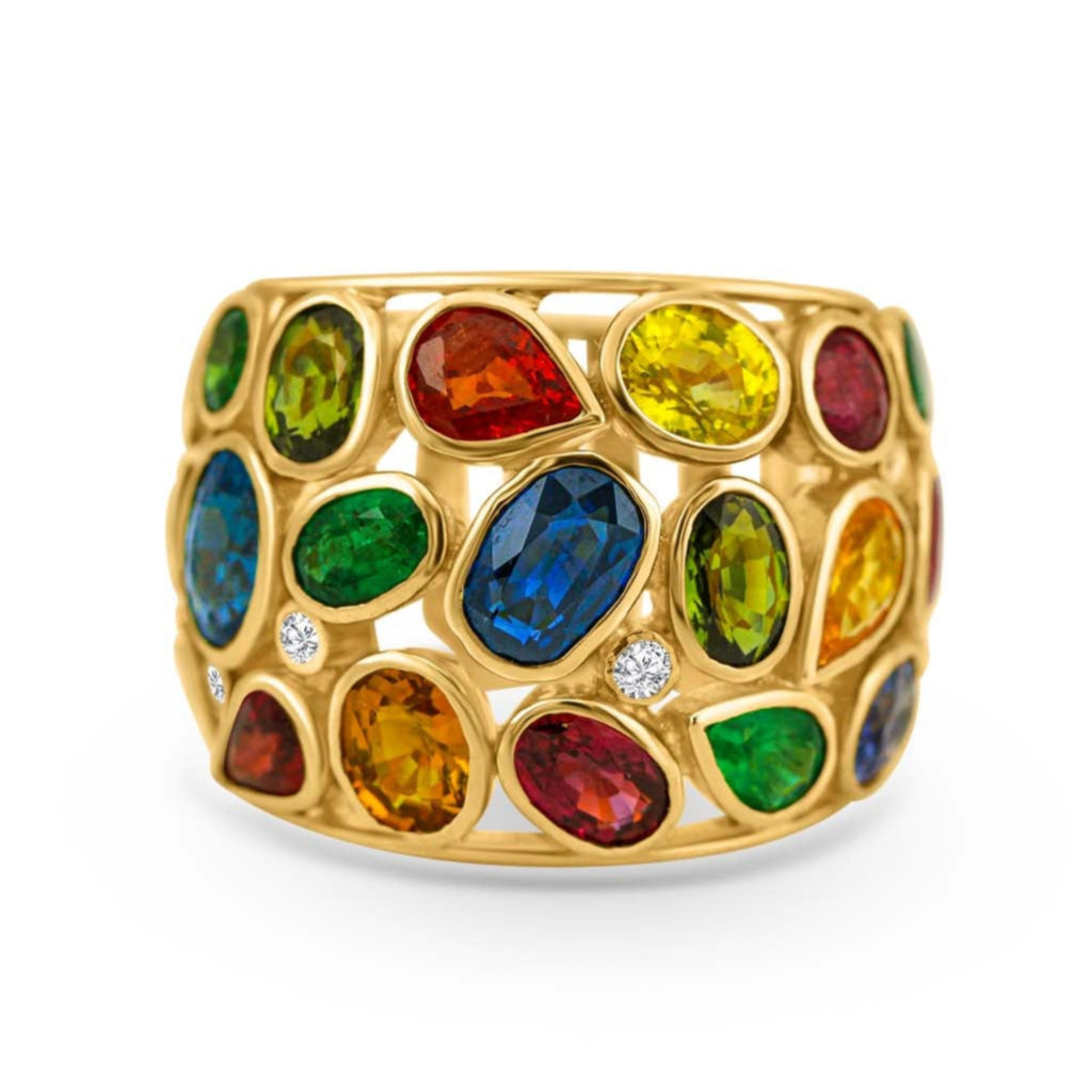 Multi-Color Tourmaline & Diamond Ring in 18K Gold - Tresor Collection