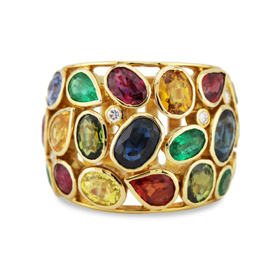 Multi-Color Tourmaline & Diamond Ring in 18K Gold