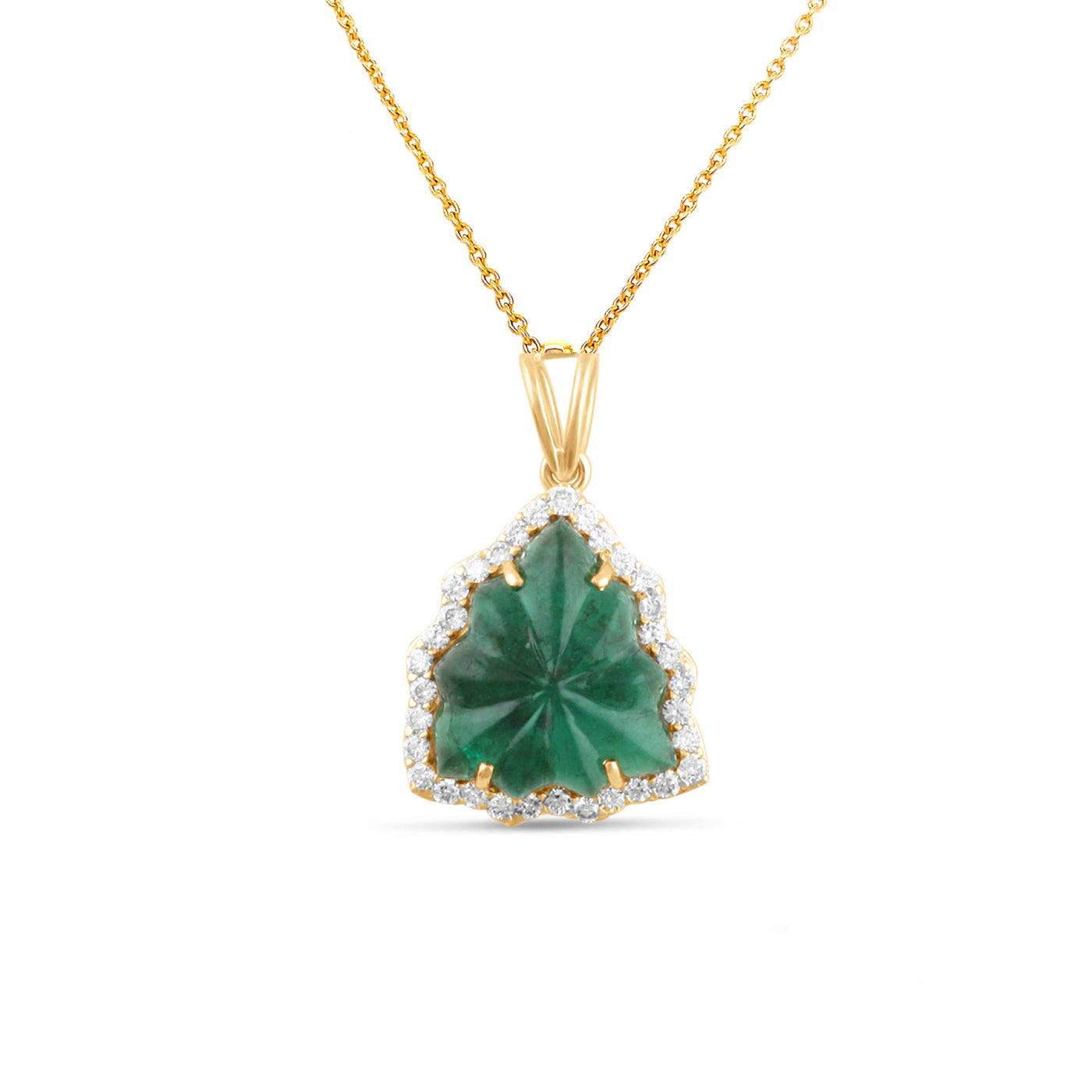 Emerald Carving And Diamond Pendant In 18K Yellow Gold