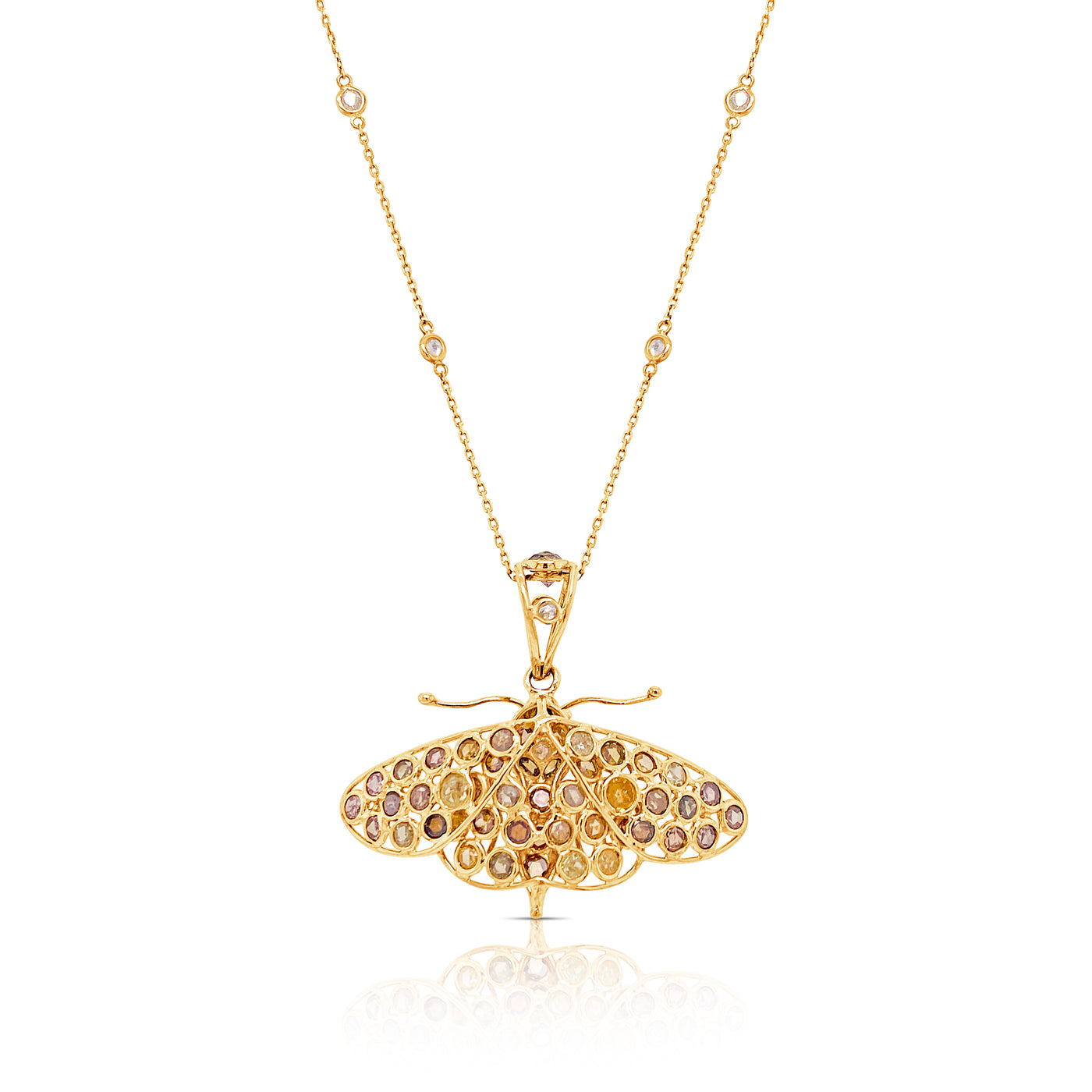 Champagne Diamond Butterfly Pendant In 18K Yellow Gold
