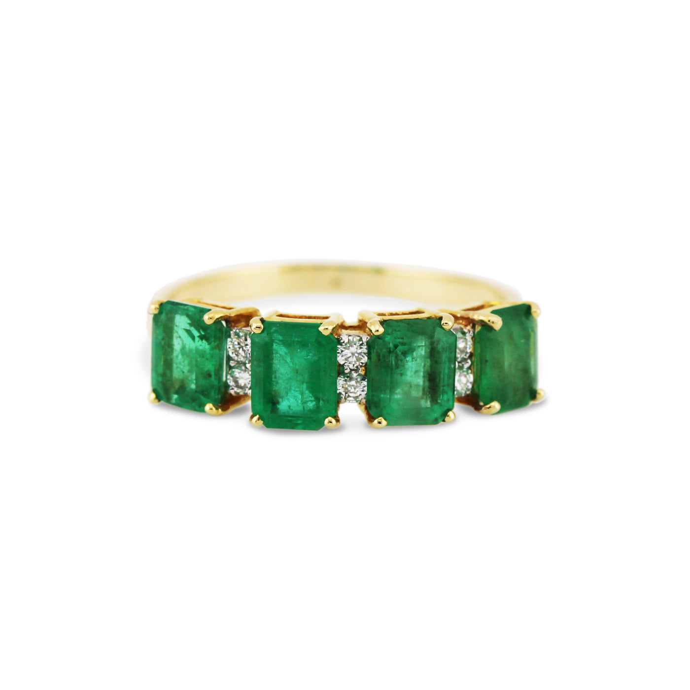 Emerald Rectangle & Diamond Earring In 18K Yellow Gold