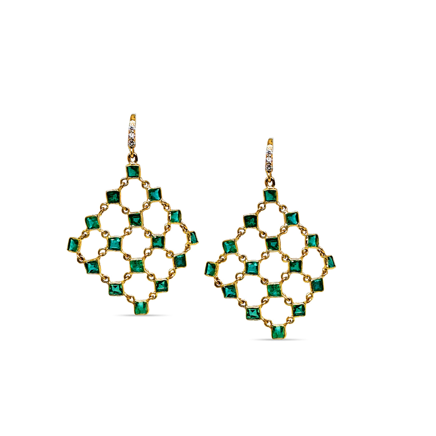 Emerald Square & Daimond Earring In 18K Yellow Gold