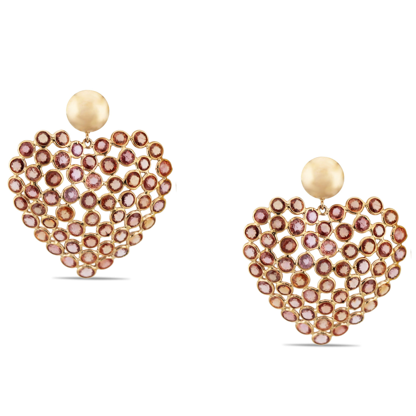 Padparadscha Sapphire Round Earring In 18K Yellow Gold