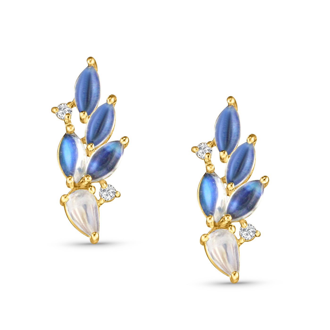 Rainbow Moonstone Pear Shape Earring In 18K Yellow Gold