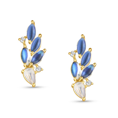 Rainbow Moonstone Pear Shape Earring In 18K Yellow Gold