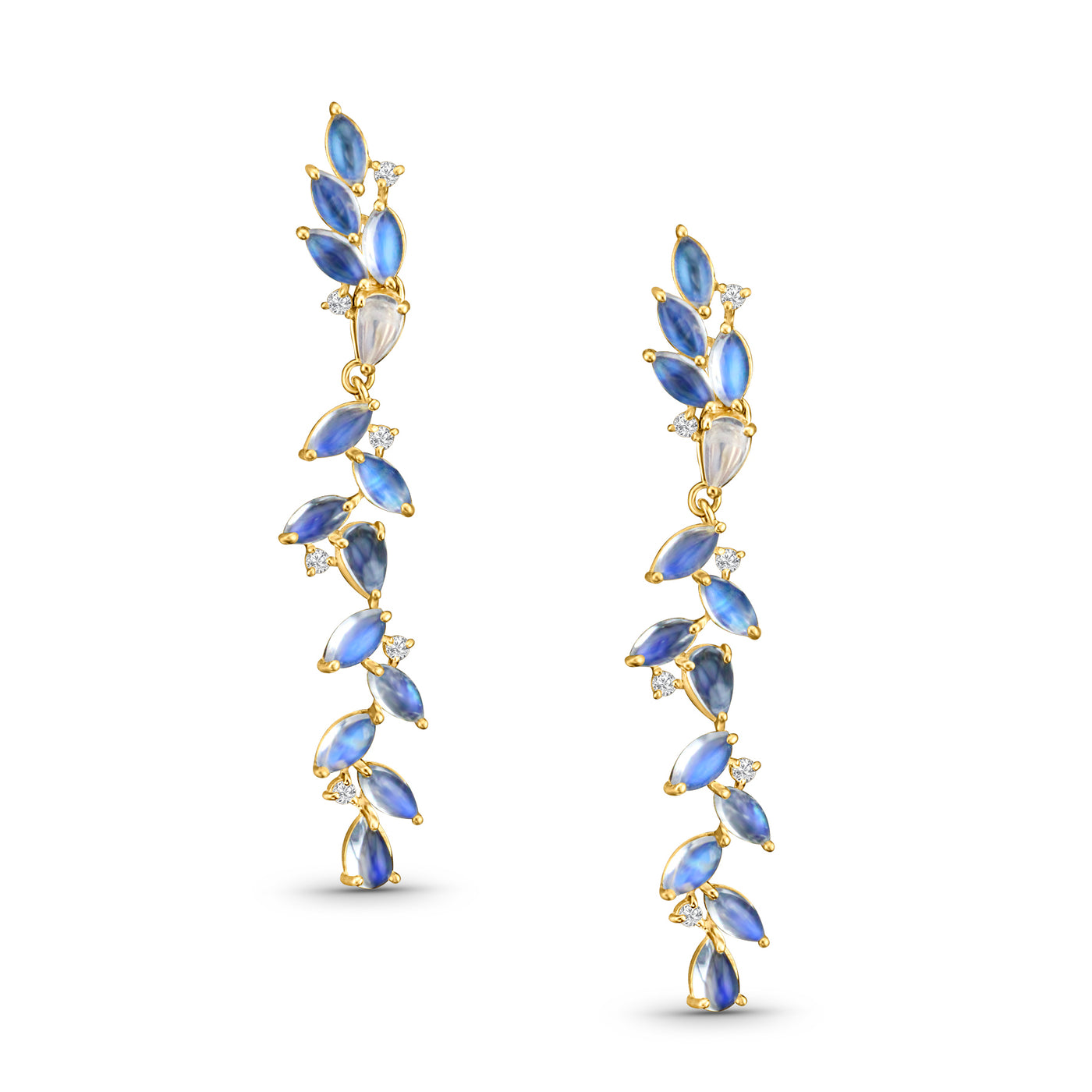 Rainbow Moonstone Pear Shape Earring In 18K Yellow Gold