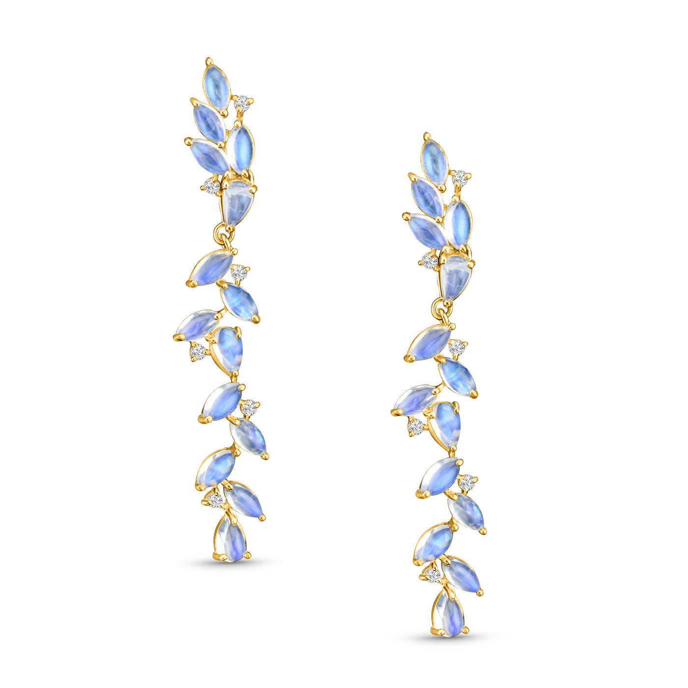 Rainbow Moonstone Pear Shape Earring In 18K Yellow Gold