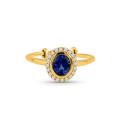 Gemstone Oval & Diamond Ring In 18K Yellow Gold