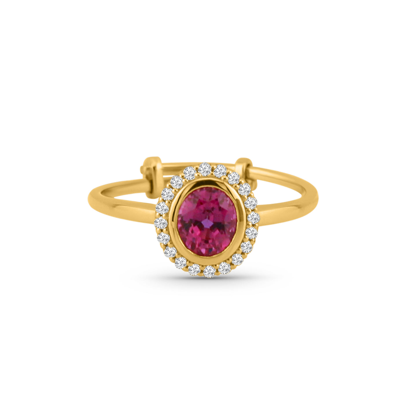 Gemstone Oval & Diamond Ring In 18K Yellow Gold