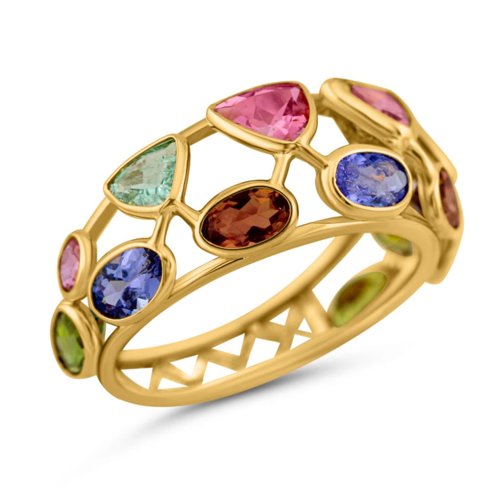 Multicolor Stone Mixshape Ring In 18K Yellow Gold, Gold Ring, Ring, Gemstone Ring