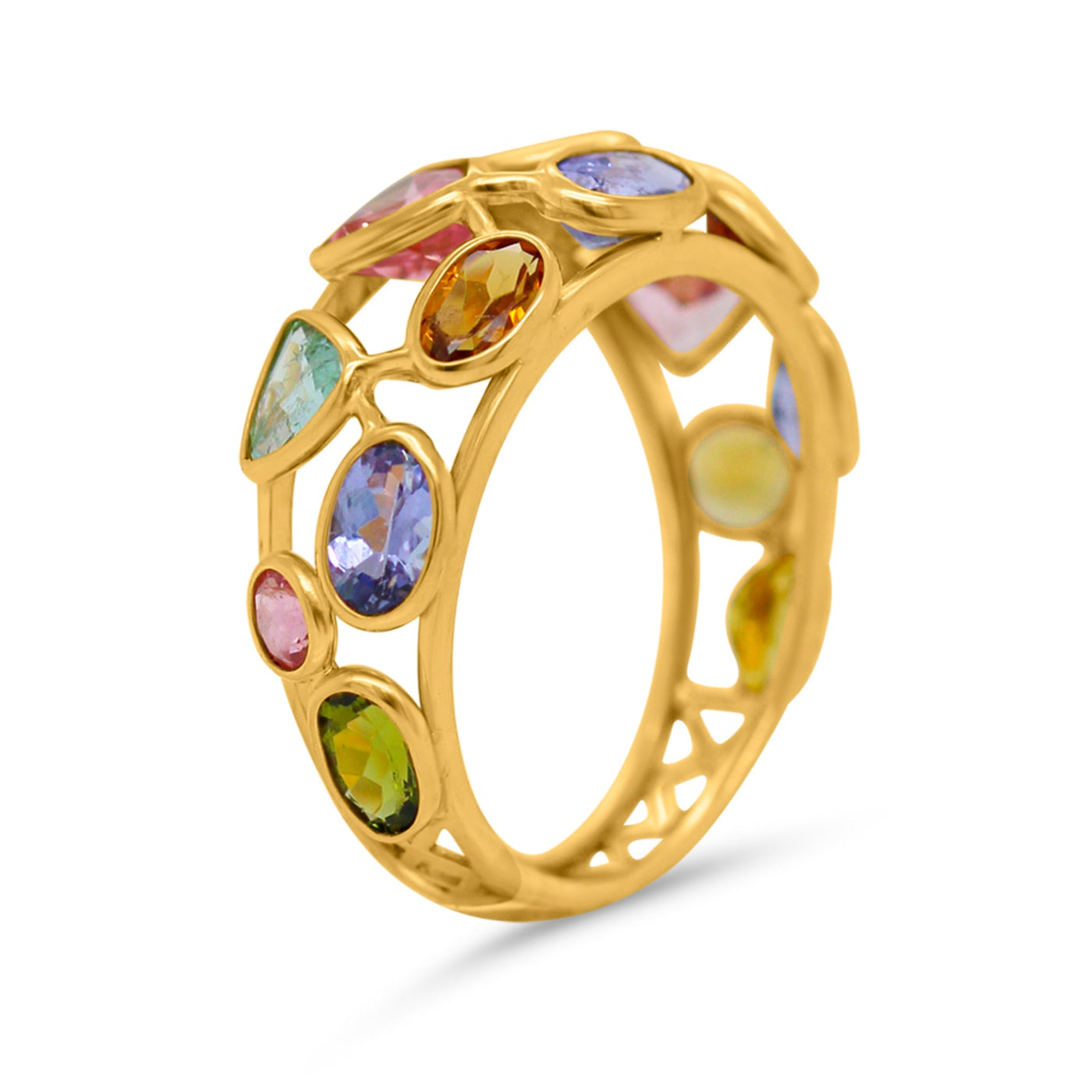 Multicolor Stone Mixshape Ring In 18K Yellow Gold, Gold Ring, Ring, Gemstone Ring