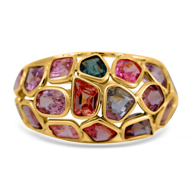 Handcrafted 18K gold multicolor gemstone ring – designer statement jewelry by Tresor Collection