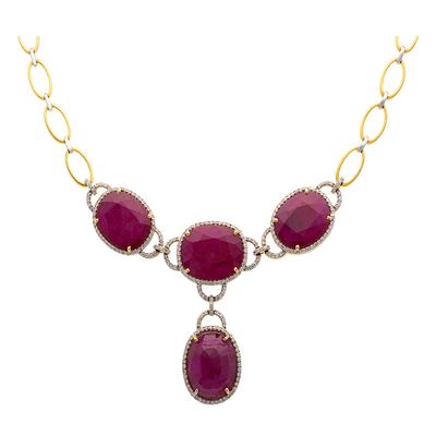 Ruby & Diamond Necklace In 18K Yellow Gold