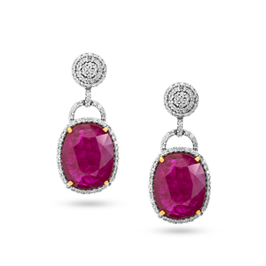 Ruby and diamond drop earrings in 18k yellow gold from Tresor Collection – luxury jewelry store in Miami and USA.
