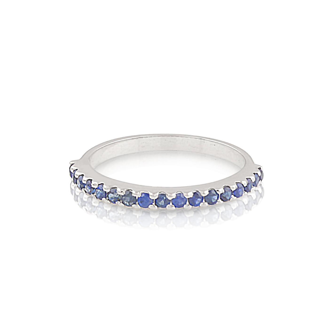 Blue Sapphire Round Ring In 18K White Gold