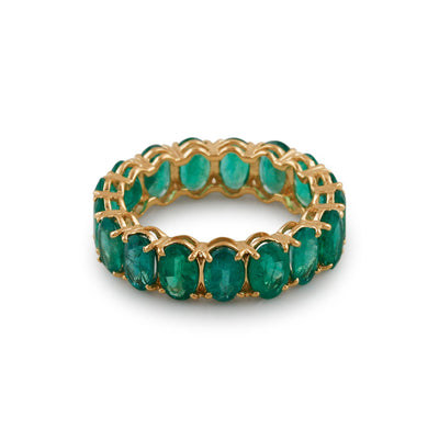 18K Yellow Gold Emerald Eternity Ring by Tresor Collection 18K gold emerald eternity band ring flatlay – handcrafted luxury gemstone jewelry by Tresor Collection