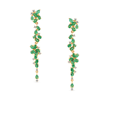 Emerald Mixshape And Diamond Earring In 18K Yellow Gold