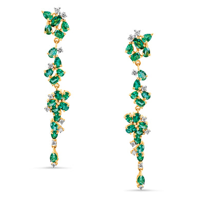 Emerald Mixshape And Diamond Earring In 18K Yellow Gold