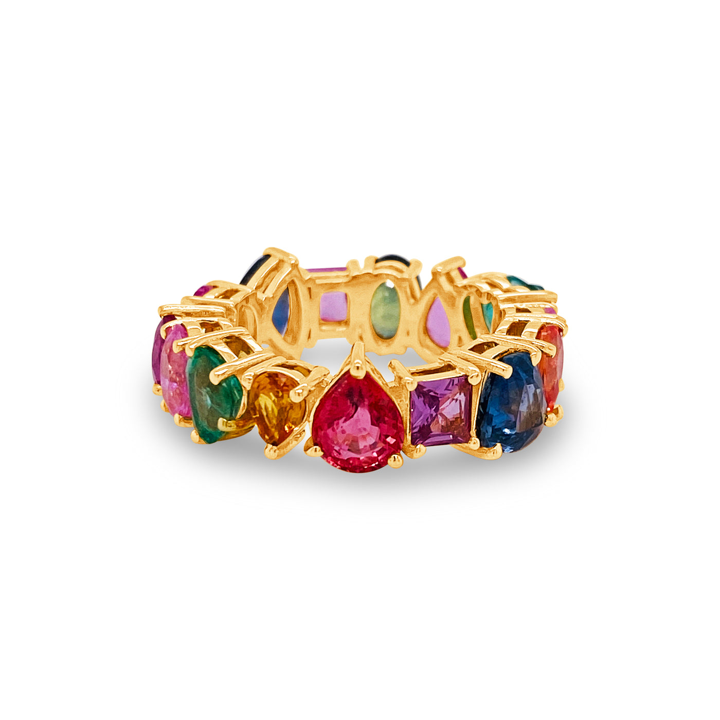 Multicolor Stone Mix Shape Ring In 18K Yellow Gold - Tresor Collection Profile shot of the multicolor gemstone ring – showcasing the full profile of the colorful stone arrangement.
