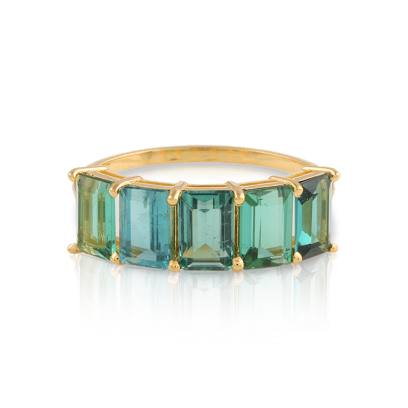 Green Tourmaline Rect. Ring In 18K Yellow Gold