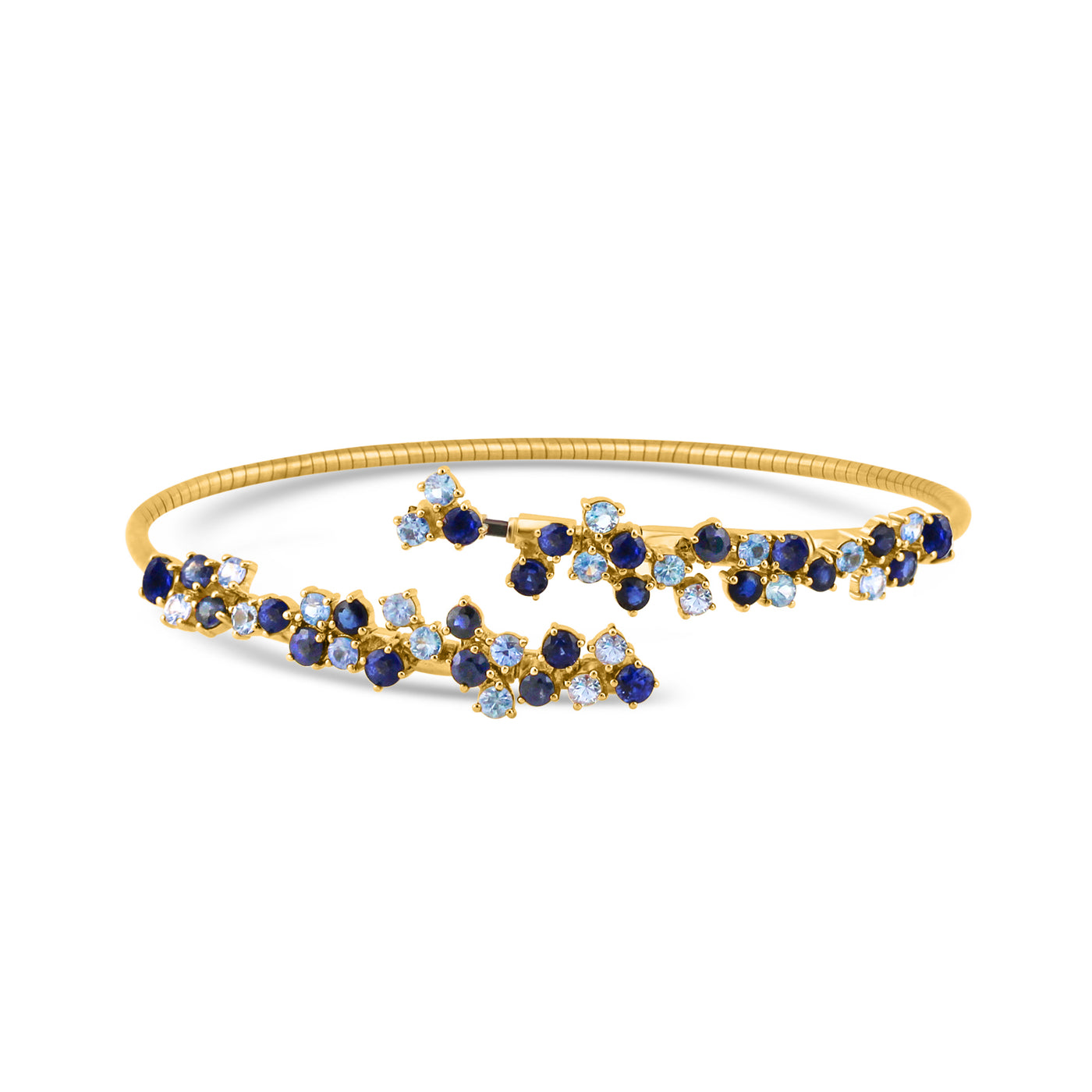 Light and Dark Blue Sapphire Symphony In 18K Yellow Gold