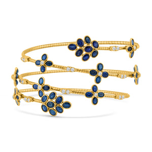 Blue Sapphire Oval And Diamond Bangle In 18K Yellow Gold, Gold Bangle, Bangle, Blue Sapphire Oval And Diamond Bangle 