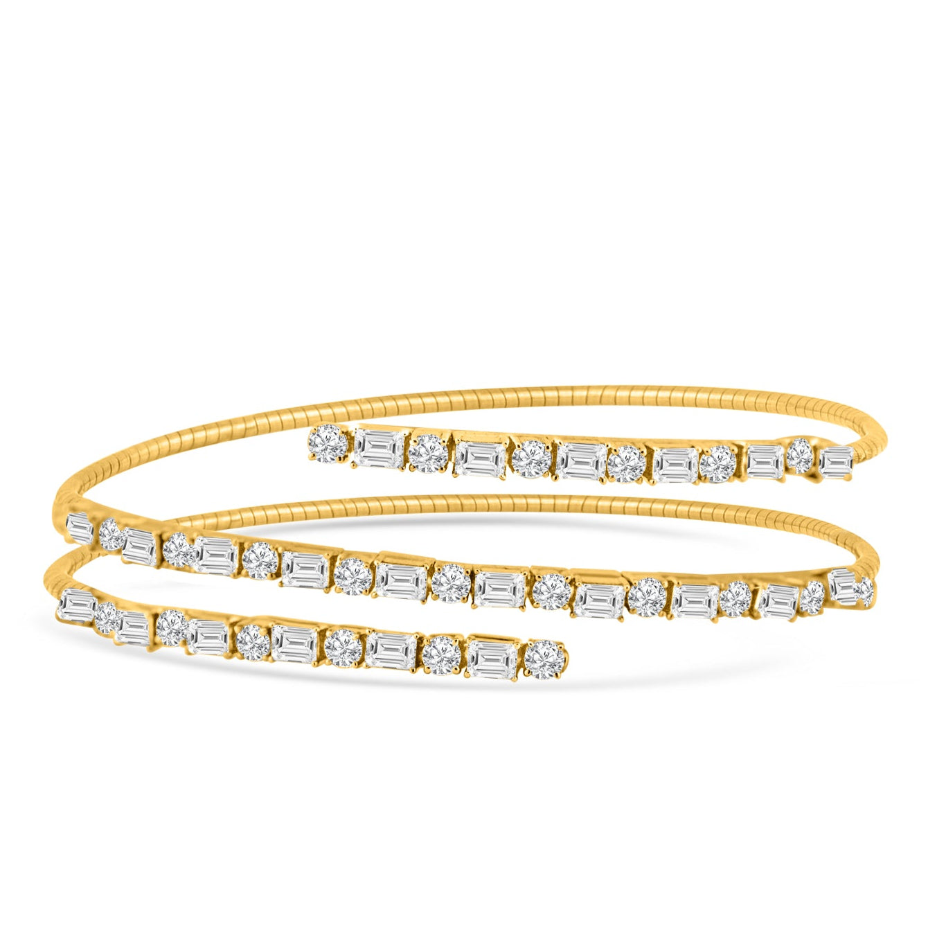 Diamond Rectangle And Round Bangle In 18K Yellow Gold