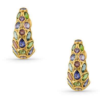 Multicolor Stone Mixshape Ring In 18K Yellow Gold, Gold Earring, Earring, Gemstone Earring, Gold Earring, Earring, Multicolor Stone