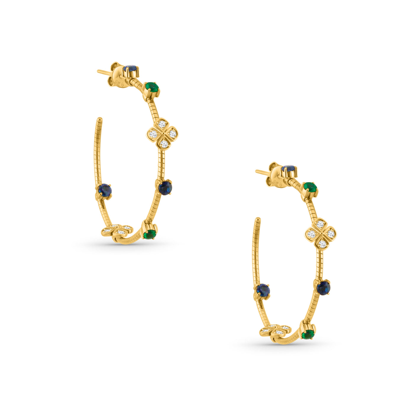 18K gold sapphire, emerald & diamond earrings – designer statement jewelry