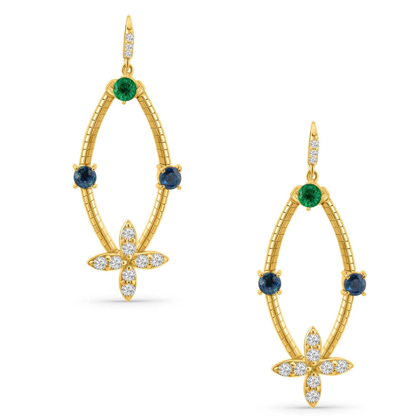 Designer emerald, blue sapphire & diamond earrings – luxury jewelry