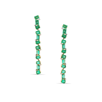 Blue Sapphire Rect. & Emerald Rd. Earring In 18K Yellow Gold