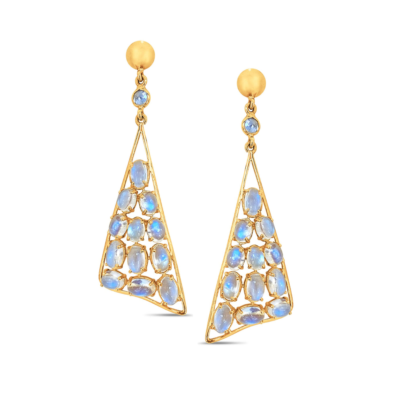 18K Yellow Gold Rainbow Moonstone & Diamond Earrings by Tresor Collection