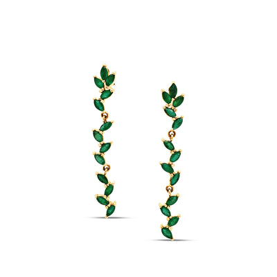 18K Gold Emerald & Diamond Earrings Emerald leaf long drop earrings flatlay – elegant handcrafted fine jewelry by Tresor Collection