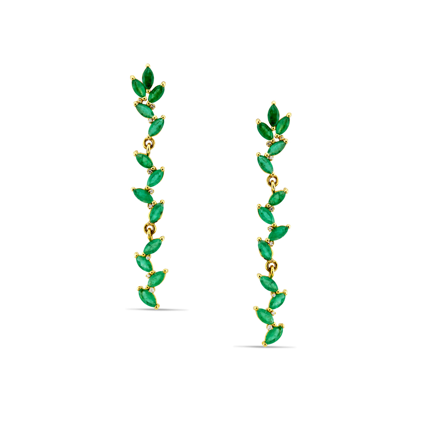 Emerald Marquise & Diamond Earring In 18K Yellow Gold