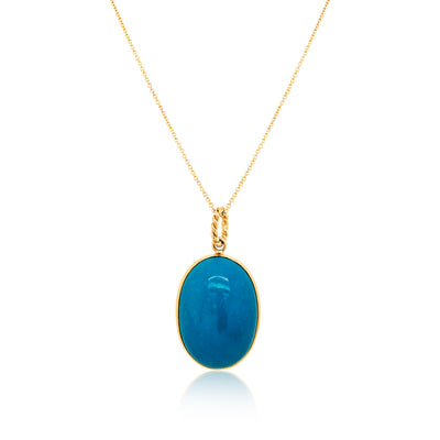 Turquoise Oval Pendant In 18K Yellow Gold, Turquoise, Turquoise Pendant, Gold, Gold Pendant